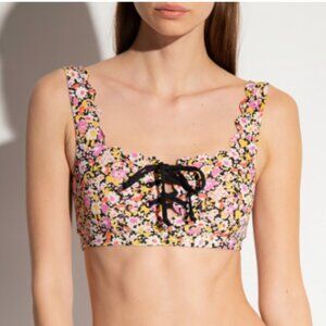 -Marysia Swim Palm Spring Pink Floral Reversible Mott Scallop Tie Bikini Top NWT
